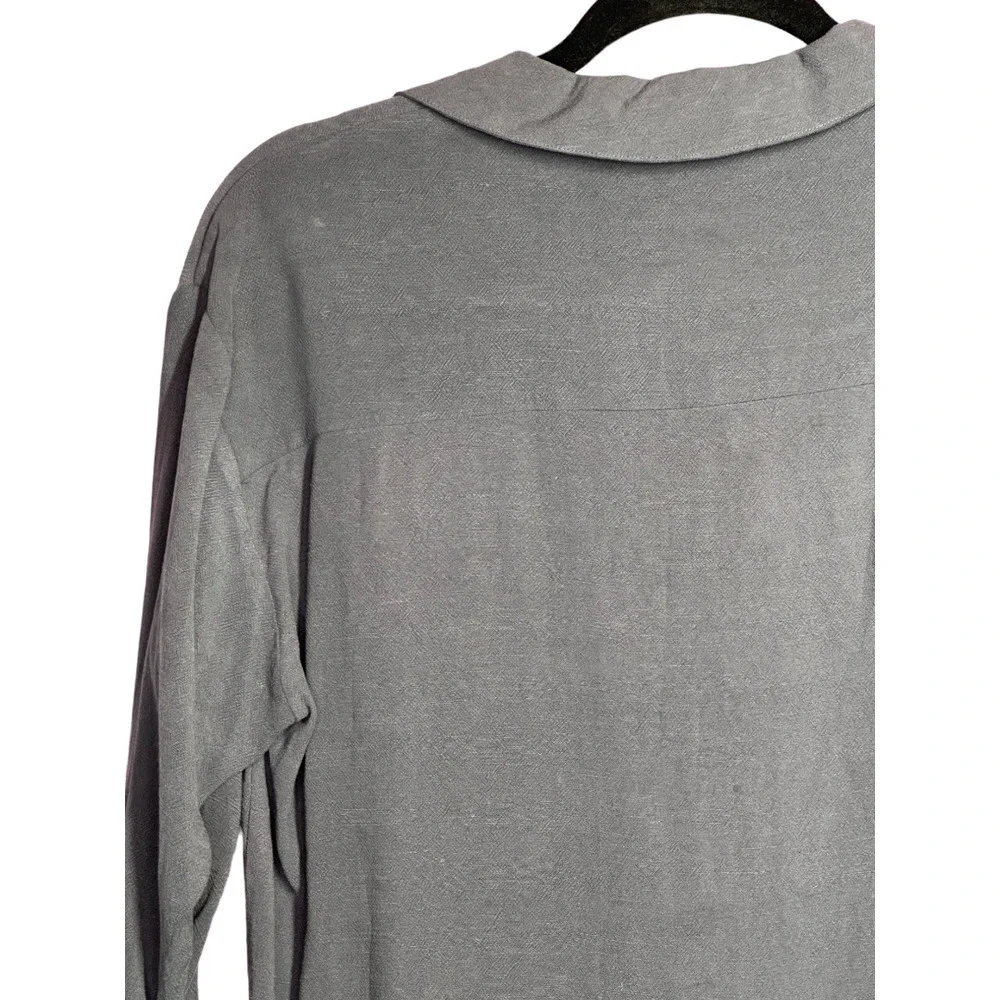 Emory Park New With Tags Roll Tab Sleeve Lace Up Blouse Linen Tunic Gray Size S